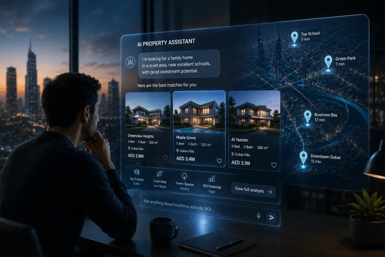 AI-powered interface helping users compare properties and make real estate decisions before visiting traditional property websites