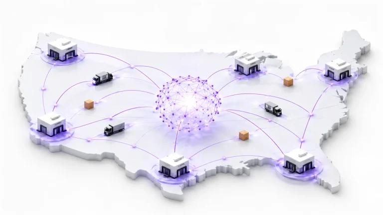 Amazon AI forecasting network predicting customer demand and optimizing inventory across distribution centers
